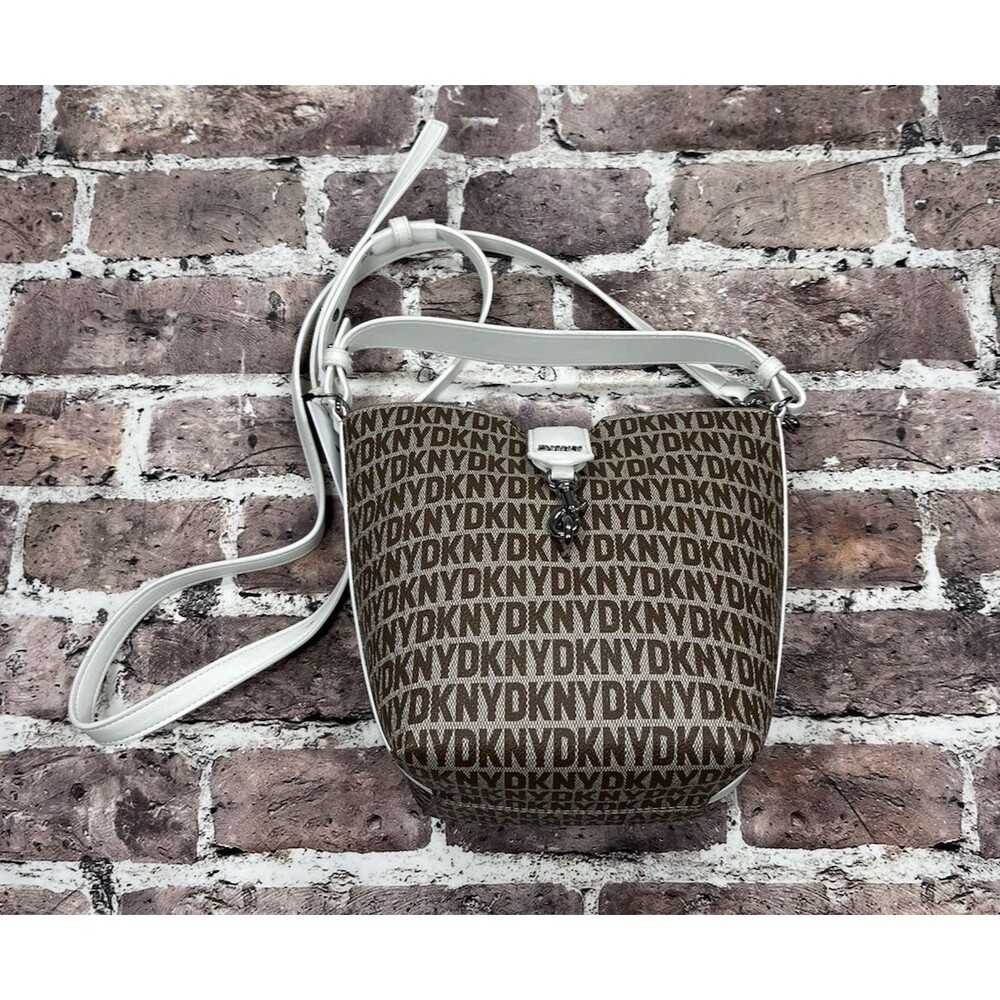 NWT DKNY Crossbody Bag Purse Monogram Logo All Over Print Brown Y2K Style Mini